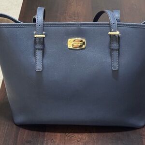 Michael Kors Jet Set Travel Large Saffiano Leather Tote - Gold Logo Shoulder Bag